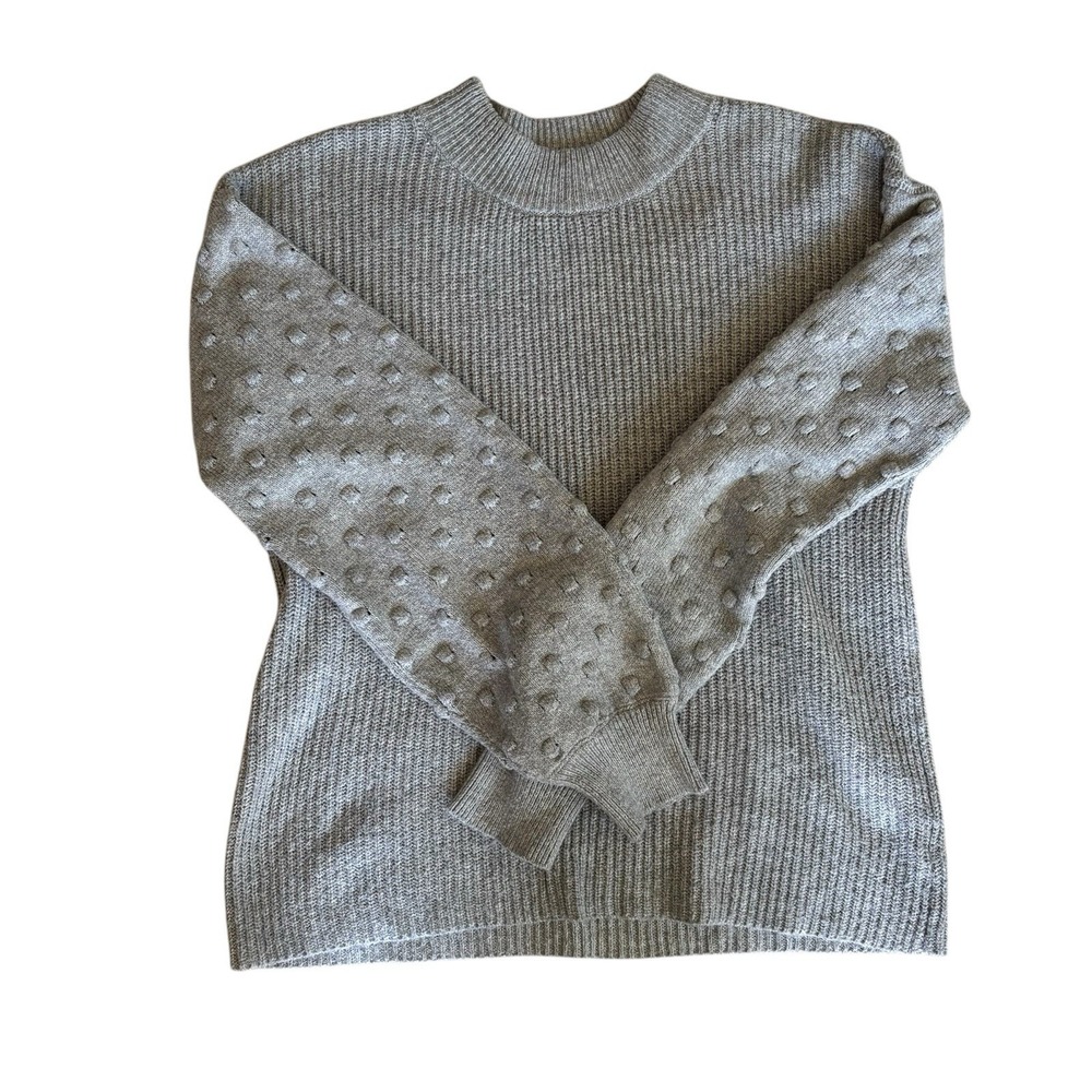 Vince Camuto Gray Sweater Bobble Knit Sleeve Pullover Soft Women Size‎ M Preppy